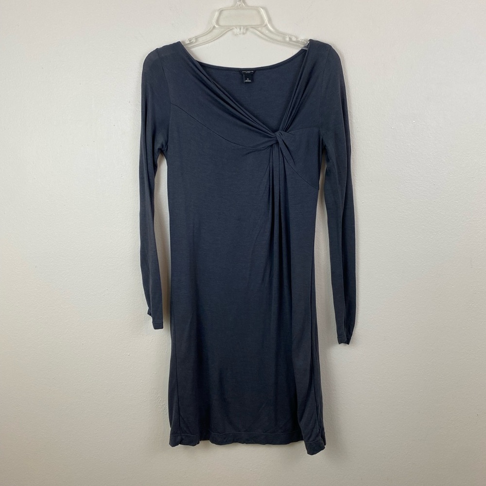 Ann Taylor Gray Twist Front Long Sleeve Knit Dress
